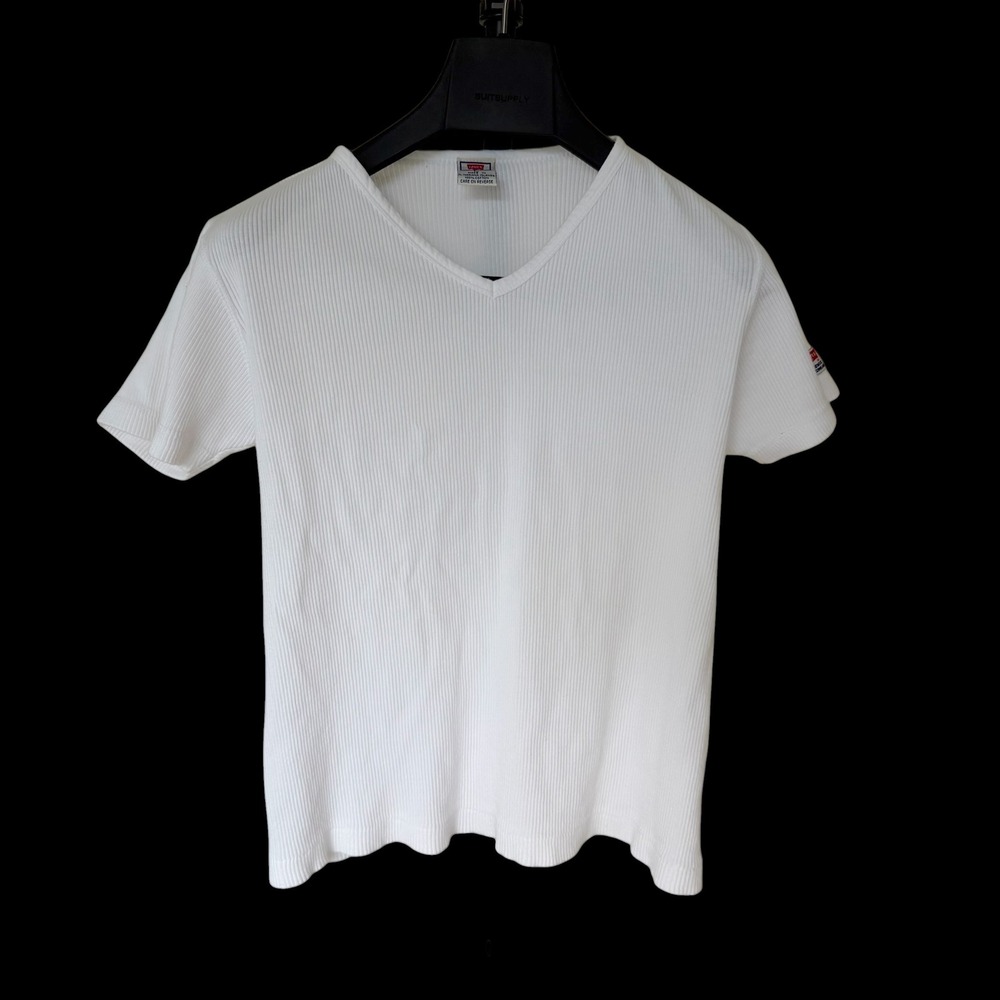 Levi's Jeans for Women White Ribbed V-Neck Short Sleeve T-Shirt Size L